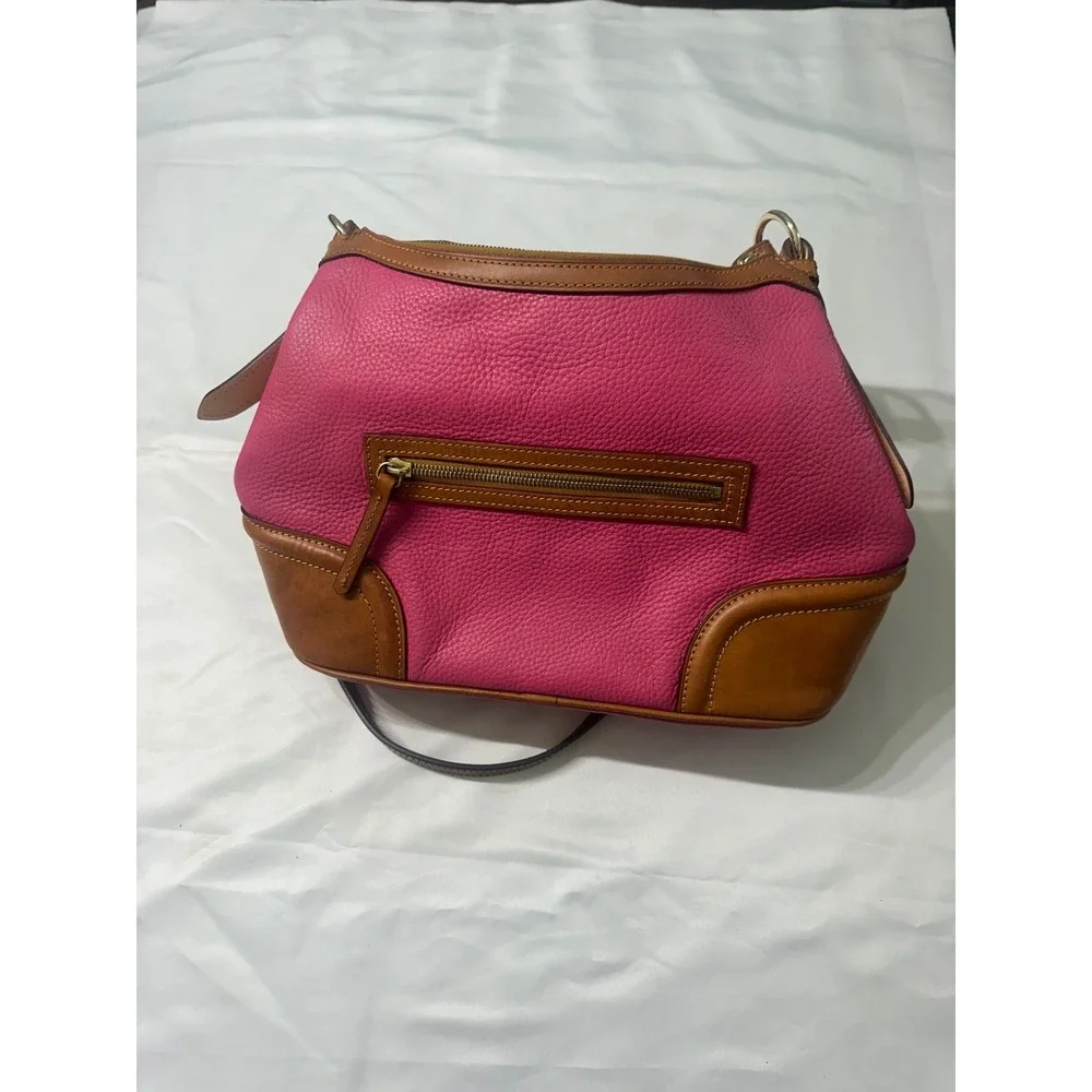 Dooney & Bourke Pink Pebbled Leather Hobo Bag Tan Trim Shoulder Handbag